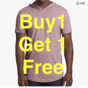 BOGO Size L Next Level Apparel Unisex Heathered Maroon Short Sleeve Hoodie T NEW